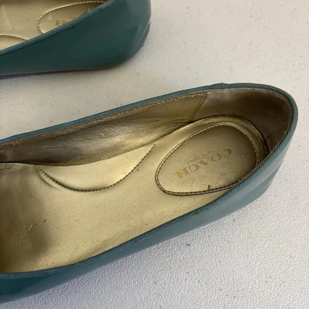 Coach Teal Green Patent Leather Loafers Women 6 US